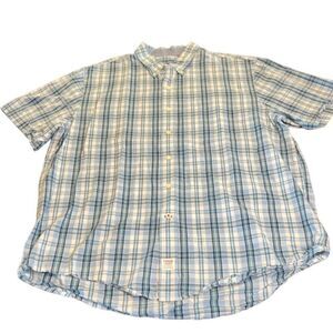 IZOD Saltwater Button Down Short‎ Sleeve Blue Plaid Size XL
